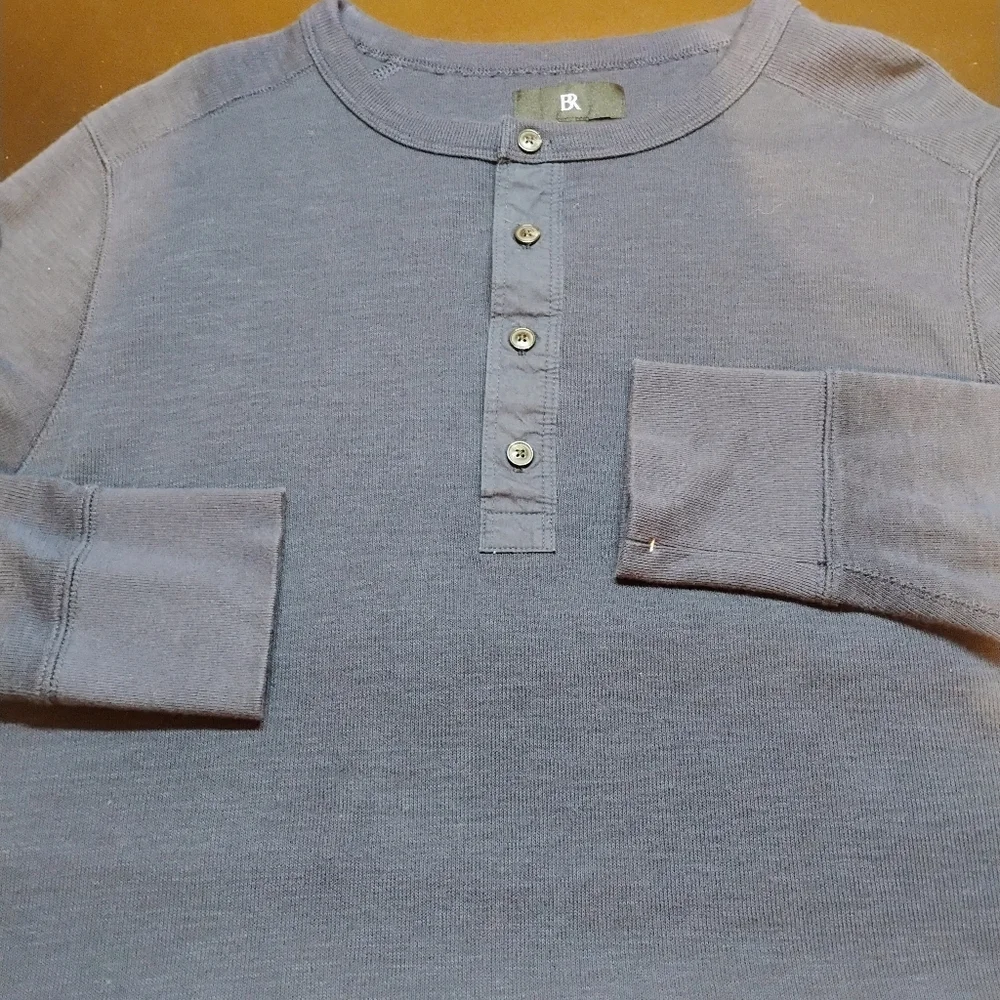 Banana Republic Mens Navy Blue Henley Shirt Sz Large‎ Long Sleeve Cotton Blend B